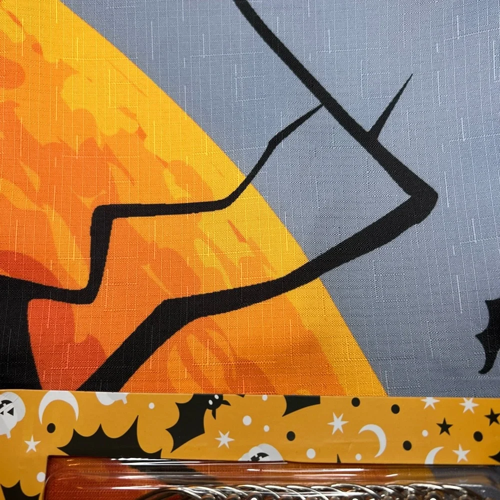 Halloween Harvest Moon Fabric Shower Curtain Metal Hooks Graveyard Ravens Bats - Picture 2 of 8